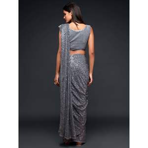 Increíble gris pizarra con lentejuelas Georgette Party Wear Saree - Product Image 2