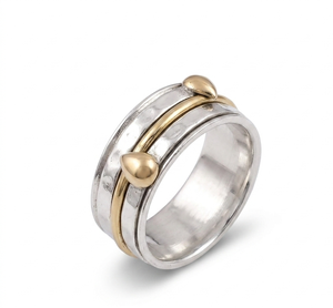 Pure 925 Sterling <b>Silver</b> & Brass Spinner <b>Ring</b> Handmade Hammered Wide Band Meditation Anxiety Relief Statement <b>Ring</b> Gift Her <b>Men</b> - Product Image 1