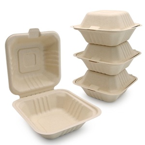 Natural Sugarcane Burger Box for Restaurant Food Service 6 x 6 inches Compostable Food <b>Container</b> for Burger and Snack Packing - Product Image 1