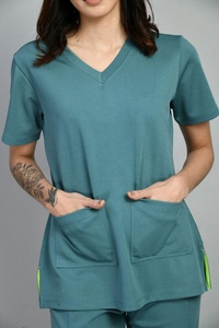 Women's Custom Logo Eco-Friendly <b>Scrub</b> <b>Set</b> V-Neck Knitted Polyester Rayon Spandex Uniform Pantsuit Hospital Use Drawstring Waist - Product Image 5