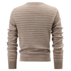 Pull en tricot personnalisé ODM en acrylique, col rond, manches longues, rayé, couleur kaki, pour homme, automne-hiver - Product Image 5