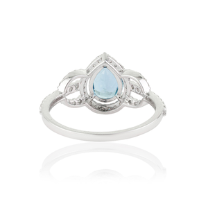 Bague de déclaration en or blanc 14 carats véritable avec aigue-marine et diamants, prix de gros compétitif, fournisseur de bijoux de mariage et de fiançailles - Product Image 6