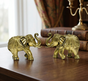 Paire d'idoles en laiton pur en forme de trompe d'éléphant, 100% laiton, 2.5, 2.2, 3.2 cm, style moderne, Hathi Jodi Murti, pour Puja, décoration intérieure, cadeau de pendaison de crémaillère, Diwali - Product Image 1