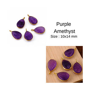 Pendentif larme d'améthyste violette fait à la main avec sculpture de feuille ensemble de lunette en laiton plaqué or bijoux en cristal à la mode en gros - Product Image 4