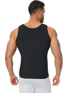 Camiseta sin mangas negra para hombre, de punto, color liso, cuello redondo, de secado rápido, ajuste deportivo, con doble capa en el abdomen - Product Image 3