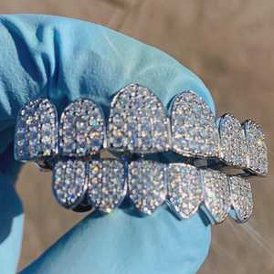 Grillz de Lujo Estilo Hip Hop con Diamantes Moissanite VVS de Corte Brillante Redondo, Plata de Ley 925, Diseño Iced Out - Product Image 4