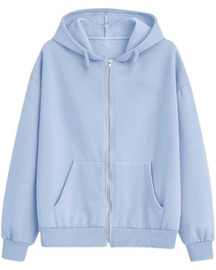 Sudadera con Capucha Unisex Azul Claro, Sudadera de Forro Polar con Cierre, Sudadera Extra Grande de Corte Regular, Color Sólido, Diseño Casual con Bolsillos, Ropa de Otoño - Product Image 1