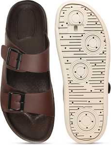 Sandales marron pour hommes à triple boucle, à enfiler, à bout ouvert, semelle plate, légères, décontractées, pour l'été, les voyages en extérieur et le quotidien - Product Image 1