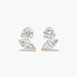 Boucles d'oreilles Toi et Moi avec diamants de laboratoire taille marquise en or rose 14 carats - Product Image 3