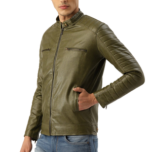 Veste en cuir de mouton vintage pour homme, couleur olive, col montant, respirante, coupe-vent, écologique, hiver - Product Image 2