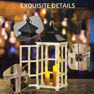Juego de 2 Faroles Rústicos de 31 y 22 Pulgadas, para Interiores y Exteriores, de Madera Natural Negra Envejecida, Forma Cuadrada, Decorativos, Colgantes - Product Image 4