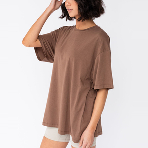Camiseta de algodón 100% transpirable con cuello redondo y manga corta, oversize, barata, regular, para mujer, tallas grandes, tops de entrenamiento, camisetas lisas para mujer - Product Image 2