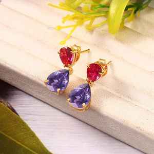 Boucles d'oreilles en taaffeïte et rubis impeccables, clous en argent sterling 925 en forme de poire, bijoux pierre de naissance de septembre, cadeau - Product Image 3