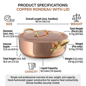 Luxury Smooth Copper Shallow <b>Casserole</b> <b>Pan</b> Rondeau Pot with Lid Side Brass Handles Professional Chef Cookware for Home Hotel Use - Product Image 5