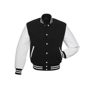 Bulk <b>Plain</b> Wool Baseball Jacket Stand Collar Patchwork Cartoon Private Label Wholesale Blank Varsity Jacket for Men - Product Image 2