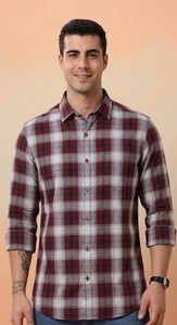 Chemise décontractée pour homme en flanelle 100% coton, à carreaux marron et blanc, double boutonnage, manches longues, col rabattu, respirante et infroissable - Product Image 2