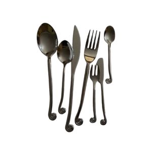 Ensemble de couverts de luxe à poignée rayée noir et blanc, ensemble de couverts en acier inoxydable doré, vaisselle, ensemble de 5 pièces, couteau, fourchette, cuillère - Product Image 4