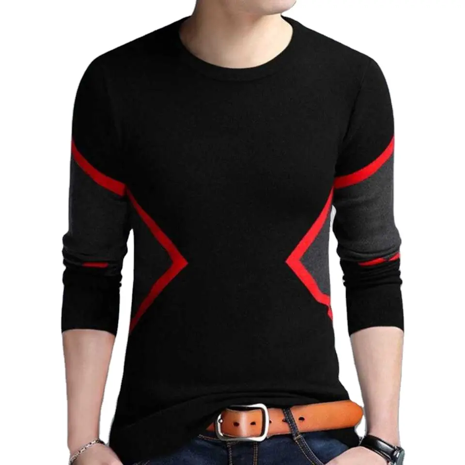 カスタムデザインのメンズOネックストリートウェアフルスリーブウィンターウェアシャツ用高品質Tシャツ