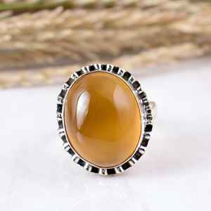 925 Sterling <b>Silver</b> Honey Agate Bezel Setting Handmade Yellow Solitaire Gemstone <b>Statement</b> <b>Ring</b> for Wedding & Party - Product Image 1