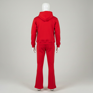 Custom <b>Wholesale</b> Mens Red Puff Print Zip Up Hoodie <b>Flare</b> <b>Sweatpants</b> Set Heavyweight Fleece Streetwear Tracksuit 2 Piece Outfits - Product Image 4