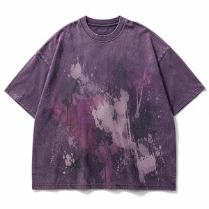 Camiseta elegante para el día a día con hombros caídos, efecto descolorido, corte relajado y algodón transpirable para mayor comodidad. - Product Image 1
