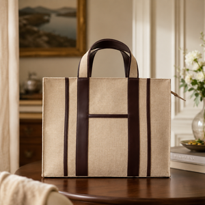 Bolso de mano PP Juco al por mayor, con paneles de contraste natural y cremallera, 44x33x13 cm, logotipo personalizado, fabricante OEM ODM, exportador de marca privada - Product Image 6