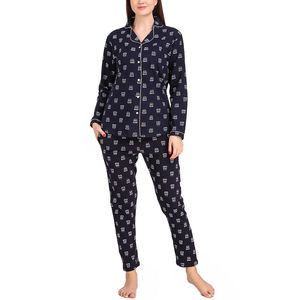 High Quality Cotton Women Night Suit 2 Piece Casual Wear Sleepwear Set Breathable Comfortable Long Sleeve Pajama OEM Wholesale - Product Image 1