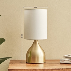 Minimalist design Gold Table Lamp Modern Brushed Brass Bedside Light Cylindrical Fabric Shade Small Desk Lamp Bedroom Nightstand - Product Image 3