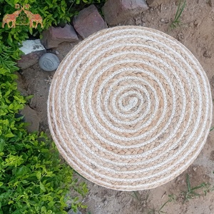 Tabouret festonné en jute 100% naturel, fait à la main, de qualité supérieure, pour meubles de maison - Product Image 5