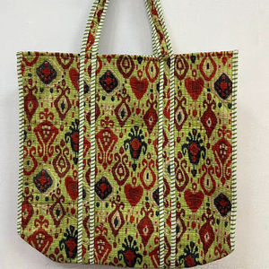 Bolsa de Mano de Algodón Hecha a Mano, Diseño Acolchado con Estampado de Bloques, con Cierre, para la Playa, el Mercado, Compras, Viajes, Gran Capacidad - Product Image 1