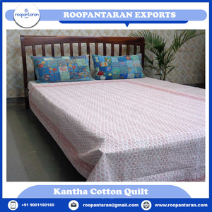 Best Selling Products Handmade Patchwork Cotton <b>Quilt</b> Twin Size Pink White Traditional Kantha Style Bed Cover Home Use - Product Image 2