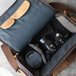 Classic Leather <b>Camera</b> Bag with Zipper Closure Durable Professional Photography Storage <b>Camera</b> bags - Product Image 3