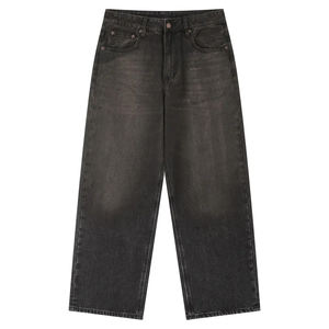 กางเกงยีนส์ผู้ชายสไตล์สตรีทแวร์ฮิปฮอปทรงหลวมขอบดิบฟอกสีซีดแบบขายส่งสั่งทำได้ สีน้ำเงินเข้มทรงตรงขากว้าง - Product Image 1