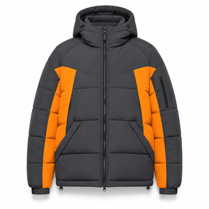 High Quality Winter Puffer <b>Jacket</b> Contemporary Color Blocking Heavy Insulation Custom PVC Patch Zippered Hand Pockets Outerwear - Product Image 1