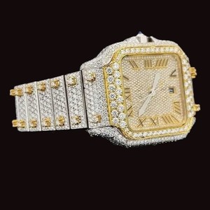 Man's Luxury 925 <b>Sterling</b> <b>Silver</b> <b>Watch</b> Iced-Out Square Case Moissanite Diamond 41mm Analog Display Hip-Hop Style ETA Antique - Product Image 2