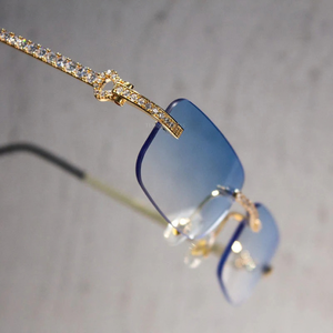 Lunettes de soleil de luxe en métal avec strass en forme de cœur, sans monture, jaunes, pour unisexe, protection UV400, lunettes de mode haut de gamme - Product Image 3