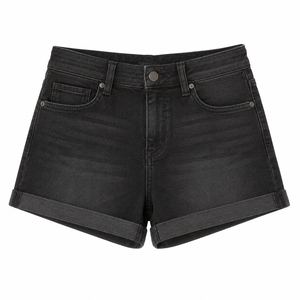 Shorts de Mezclilla de Cintura Alta de Primera Calidad para Mujer, Color Sólido, Cierre de Botones, Estilo Casual de Verano, Corte Regular, Dobladillo Reforzado 2026 - Product Image 1