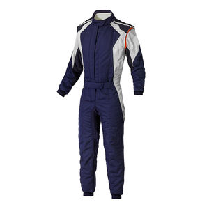 Combinaison de course de karting Motorsport bleu marine et blanc, taille plus, unisexe, polyester/nylon, personnalisable, fermeture éclair sur le devant - Product Image 1