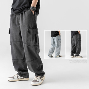 Wholesale Mid Waist <b>Jeans</b> Streetwear Washed Loose Cargo Premium Quality <b>Men's</b> Pants Trousers Quick Dry Breathable - Product Image 2