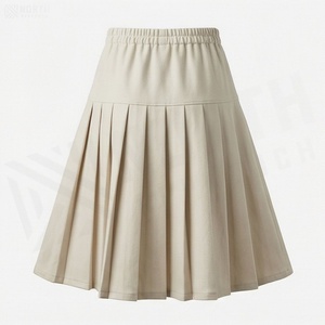 Women Pleated Mini <b>Skirt</b> <b>Elastic</b> Waist Solid Color Soft Woven Fabric All Seasons Casual Style - Product Image 2