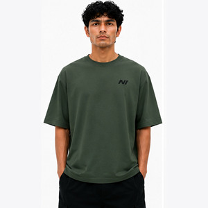 เสื้อยืดโอเวอร์ไซส์ผู้ชาย ผ้าฝ้าย สีเขียวล้วน คอกลม แขนสั้น สไตล์ลำลอง สตรีทแวร์ ระบายอากาศได้ดี ทรงพอดีตัว ดีไซน์ใหม่ - Product Image 1