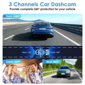 Dash Cam a 3 Canali 1080P Full HD per Auto, Telecamera Frontale Grandangolare 140 Gradi, Telecamere Interne e Posteriori 480P 360 Gradi, Memoria 512GB IPS - Product Image 3