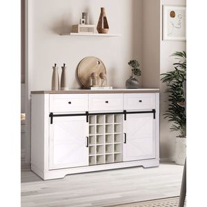 Antique White 54\" Kitchen Coffee Bar Cabinet Rustic <b>Large</b> Buffet Sideboard 3 Drawers <b>Wine</b> Glass <b>Rack</b> Storage Shelves Bar - Product Image 3