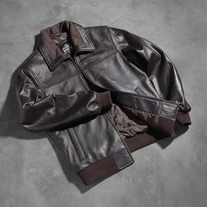 Men's Genuine <b>Leather</b> Moto <b>Jacket</b> Turn-Down Collar Single Breasted <b>Long</b> Sleeve Autumn Winter Durable Style - Product Image 2