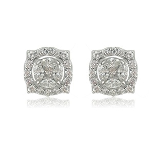 Round Marquise Natural Diamond <b>Stud</b> Earrings 1.37 Cttw 925 Sterling <b>Silver</b> G-H Color Prong Set Trendy Wedding Wholesale Jewelry - Product Image 1