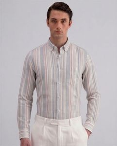 Camisa de Vestir a Rayas para Hombre, Doble Botonadura, Manga Larga, Cuello con Botones, Informal, Transpirable, para Verano, 100% Algodón, Marca Enovate - Product Image 1