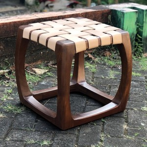 Indonesian Handmade Teak <b>Wood</b> <b>Stool</b> with Woven Leather Straps Seat Contemporary Accent Chair for Home Decor Indoor Outdoor Use - Product Image 3