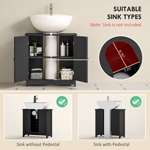 Mobiletto portaoggetti a U regolabile per lavabi da bagno - Nero - Design per ospedali e tradizionale/moderno - Product Image 4