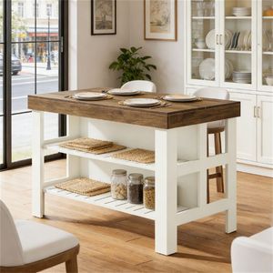 Isola Cucina Multifunzionale con Bancone Colazione, Mobile Contenitore, Tavolo da Pranzo e Porta Posate - Product Image 2