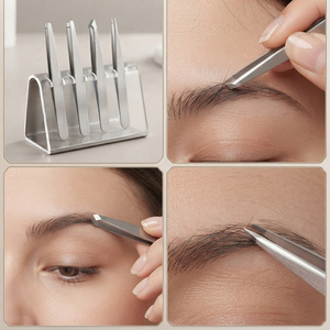 4 Piece Stainless Steel Eyebrow Tweezers Set Slanted Pointed Hair Remover Tweezers Stainless Steel Slanted Tip Eyebrow tweezers - Product Image 4